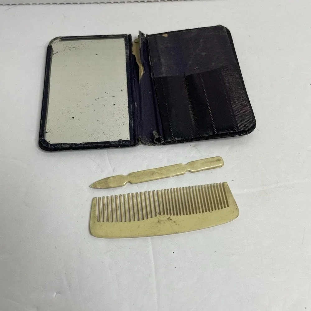 Mens Mustache Comb Mirror  Toothpick Barber Set Pocket Case